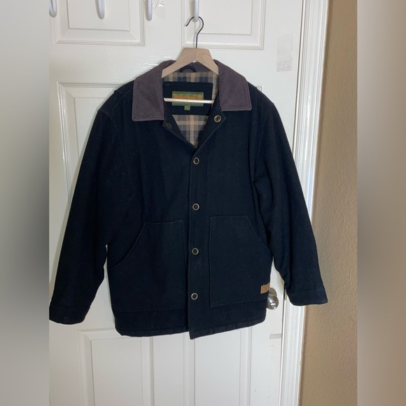 Vintage Timberland Weather Gear Black Wool Heavy Down Jacket Flannel Lined Sz Sm - Picture 11 of 11